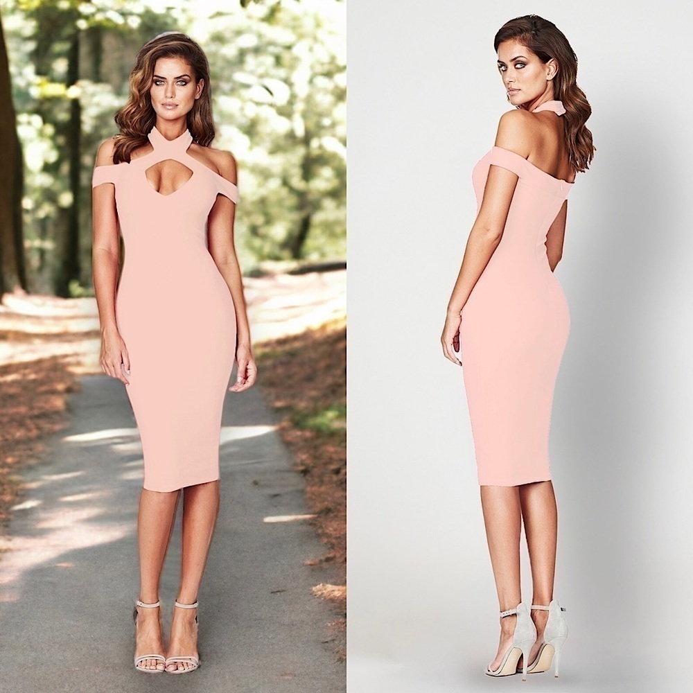 NWT NOOKIE 90s Sleeveless Keyhole Cutout Halter Neck Scuba Bodycon Midi Dress XS